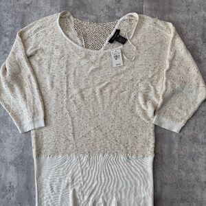 NWT Ashley Stewart Ivory Gold Bat Wing  Sweater Glam Business Casual 14/16
